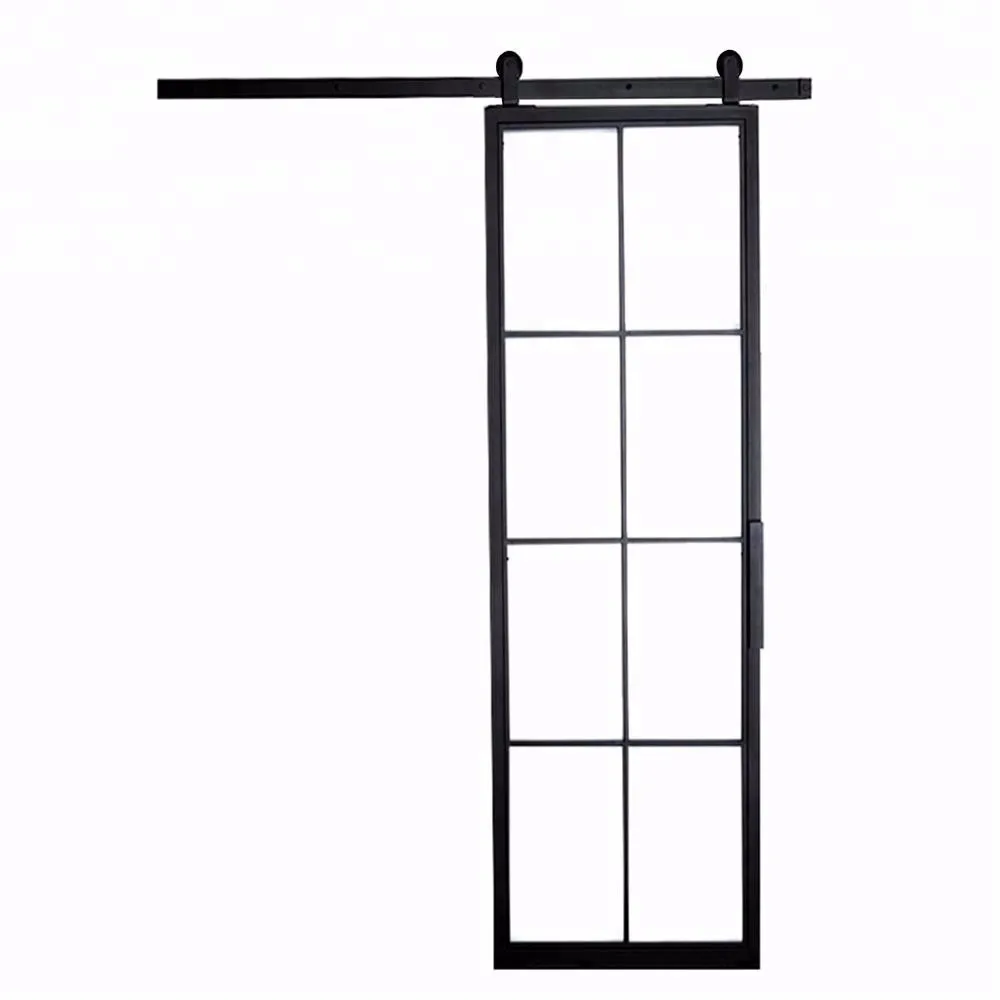 French Style  8FT  Framed Clear Panels Sliding Barn Door  with  hardware