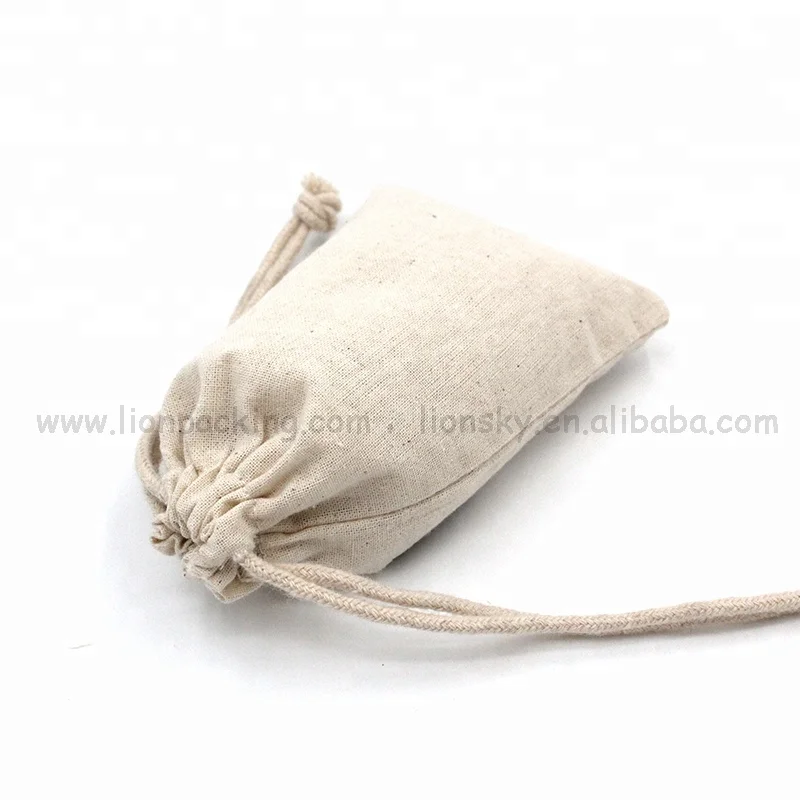 
Personalize custom logo small bag drawstring cotton wedding favor pouch 