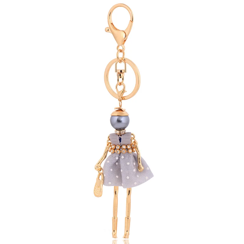 NEW Arrival doll key ring grey color skirt doll key chain golden plating doll key holder