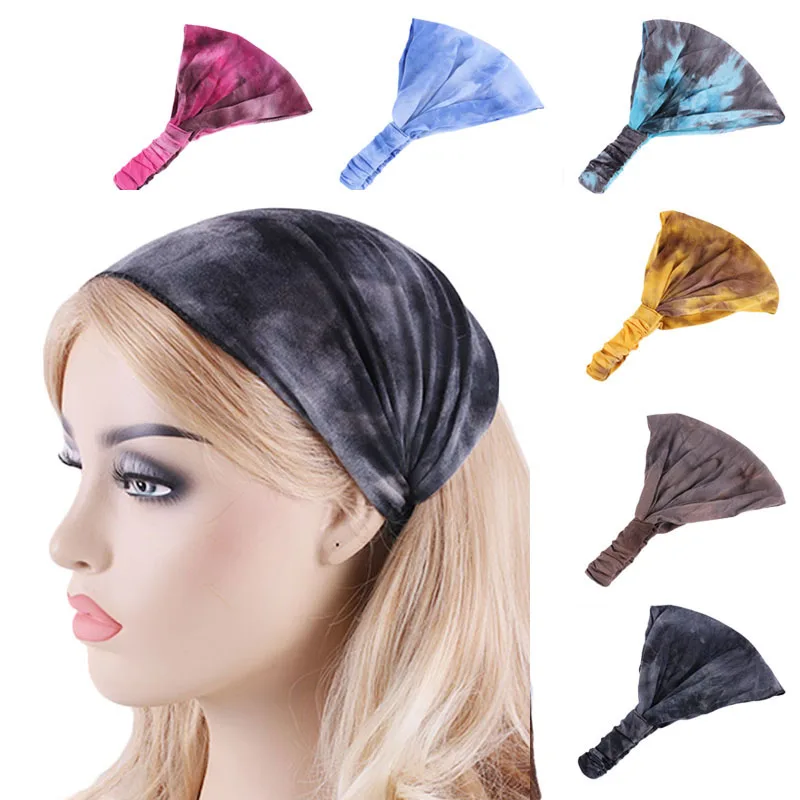 GTOP Wholesale Tie-Dye Colorful Cotton Hair Accessoires Bandana Fashion Girls Elastic Band Yoga Sport Headband For Women TD-206