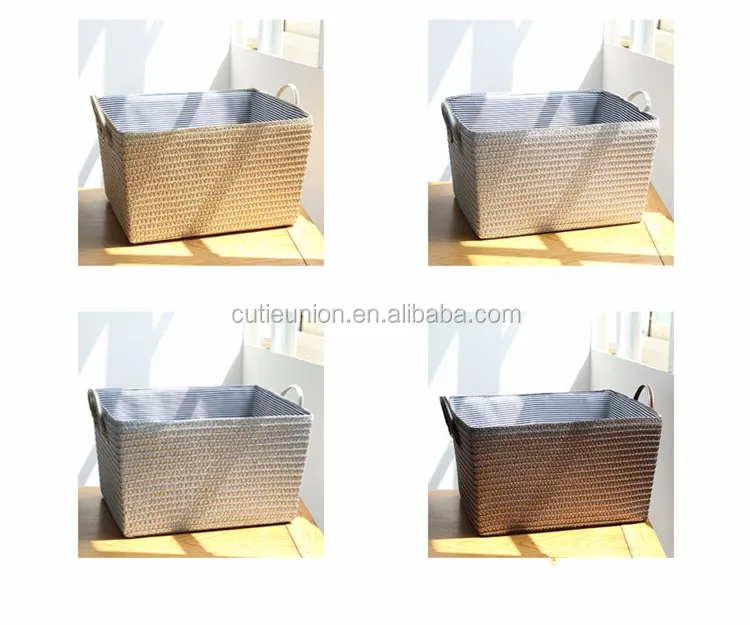 Pp Grass Weave Basket for Clothes Baby Toys Underwear Storage Eco Friendly Plastic Clothing Carton Box
