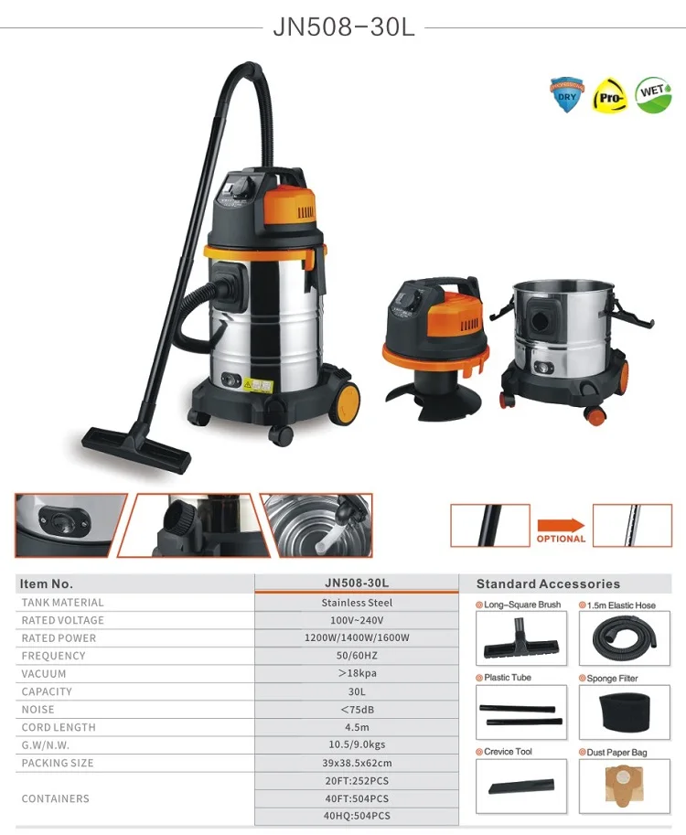 
30L 1400W Stainless steel tank water filter vacuum cleaner 