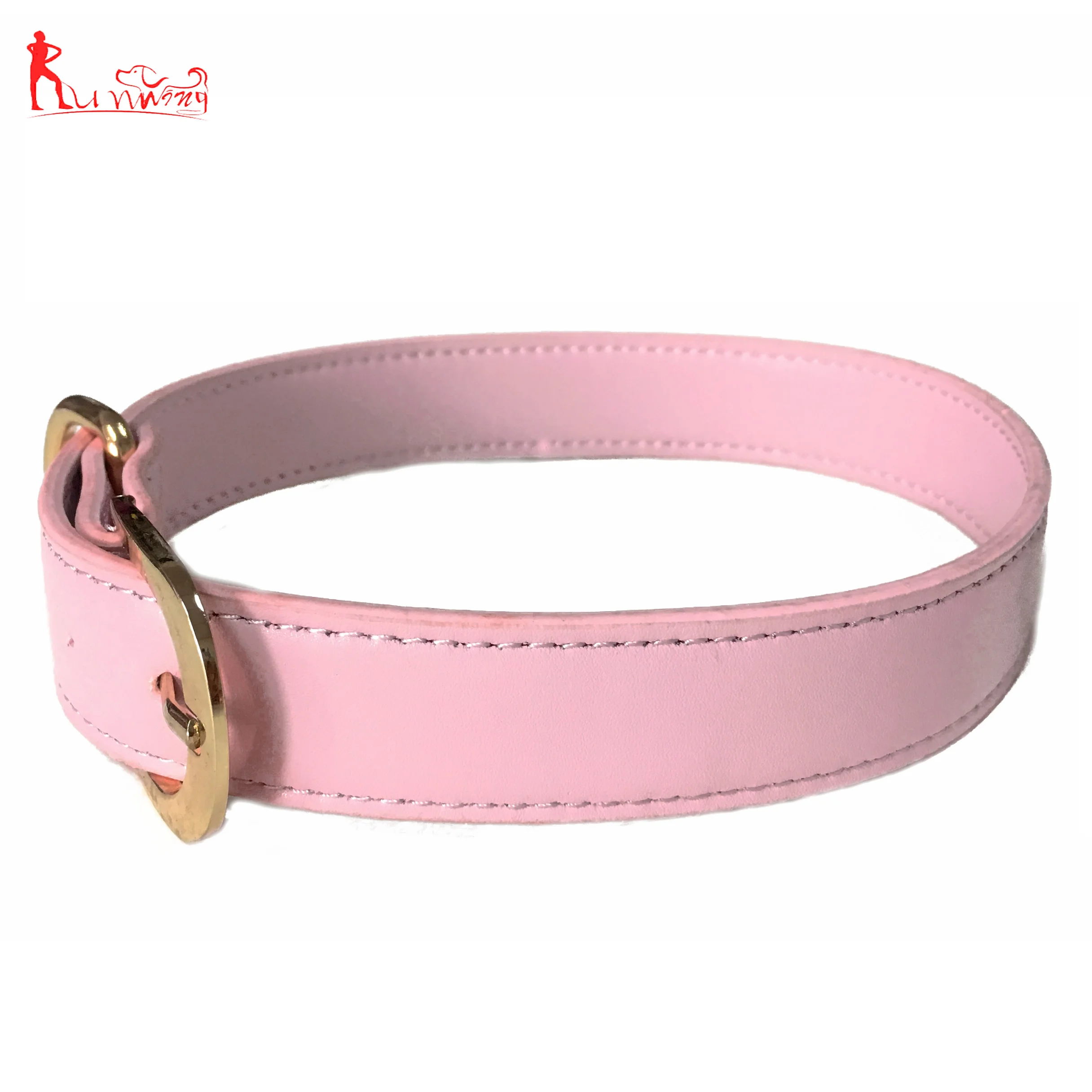 Custom Soft Pink Leather Dog Collar , Adjustable Golden Metal Clip for Small, Medium ,Large Size
