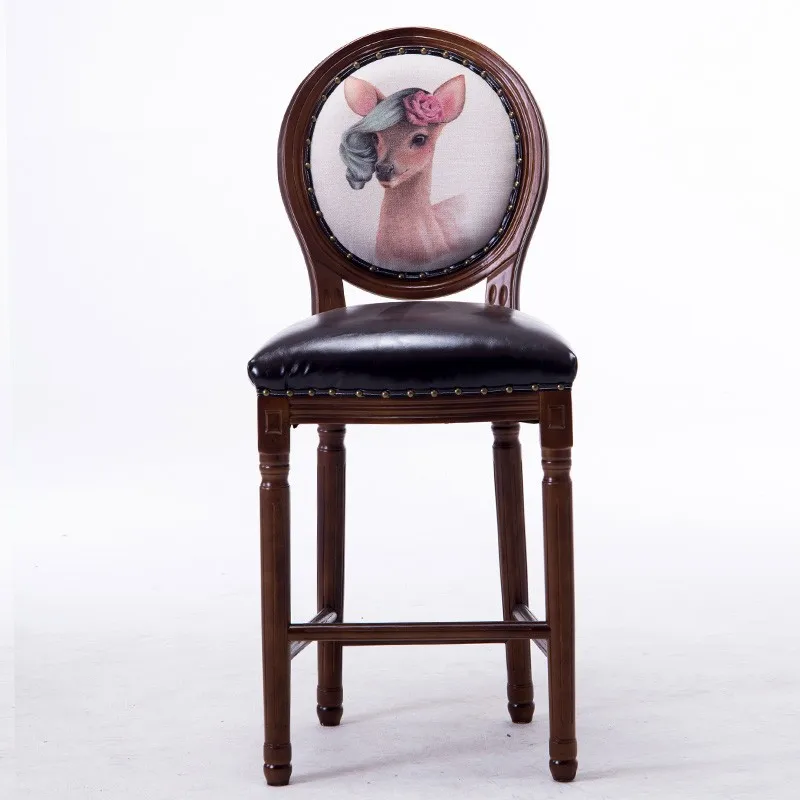 
8017 Antique Style Solid Wood Round Back High Legs Chair Aries Modern BarStool With Nail Head Trim Dining Room Furniture 