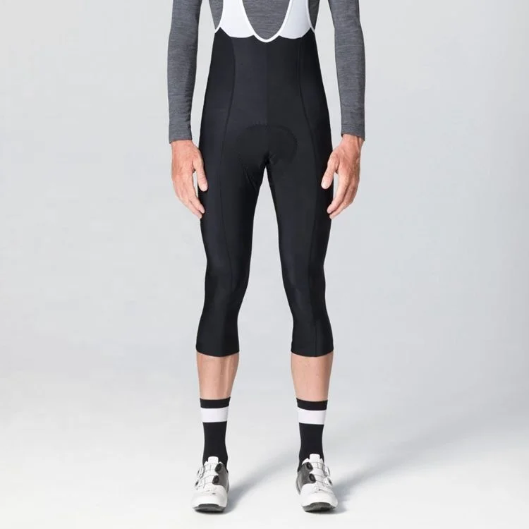 Spring New Top Quality 3/4 Bib Pants Thermal Fleece BibShorts With Pocket Italy Fabric Pad