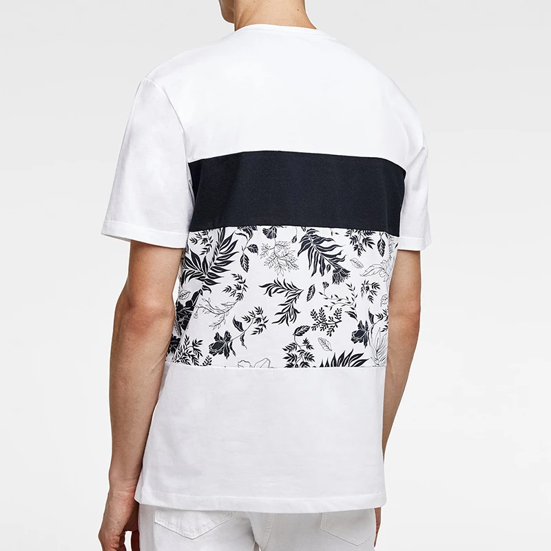 
New summer design Chest Pocket Spliced Panel Hawaii White Custom t shirt printing For man 