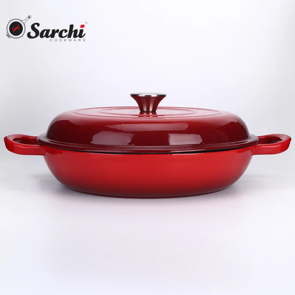 
12 Inch Cast Iron Enamel Shallow Casserole With Bakelite Knob 