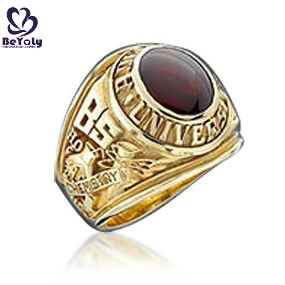 Gold Rings Souvenir Wholesale Chinese BS University Graduation 18K Gold Plated Gemstone Rings Zircon Set Letter CLASSIC