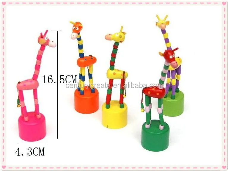 giraffe animal Pop-up Wooden push puppets button toys
