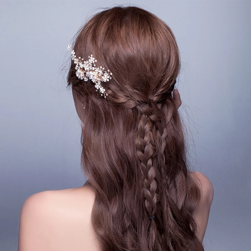 Bridal jewelry golden alloy rhinestone tiara comb women hair accessories simple wedding ceremony headpiece