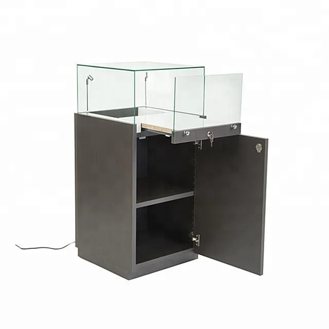 Frameless Glass Top Jewelry Pedestal Display Case With Sliding Drawer Exhibit