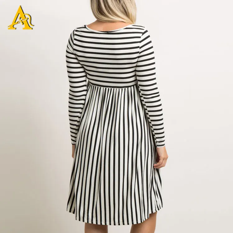 Черная полосатая одежда для беременных с длинными рукавами плиссированное платье для беременных