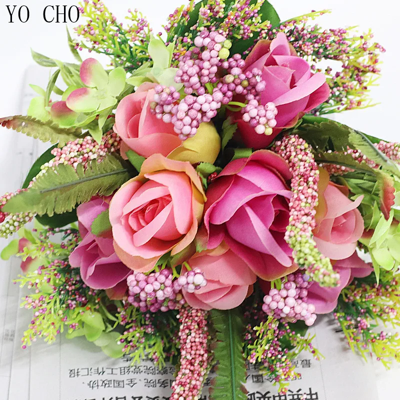 YO CHO Wholesale luxury home christmas table decoration centerpieces fake artificial decorative silk roses real touch flower