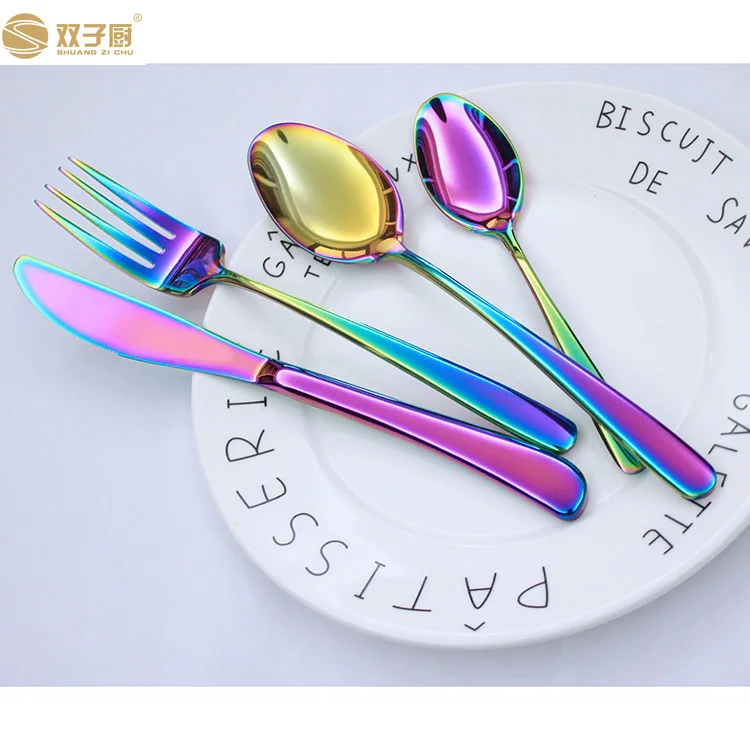 
Food grade 304 stainless steel rainbow cutlery colorful flatware set 