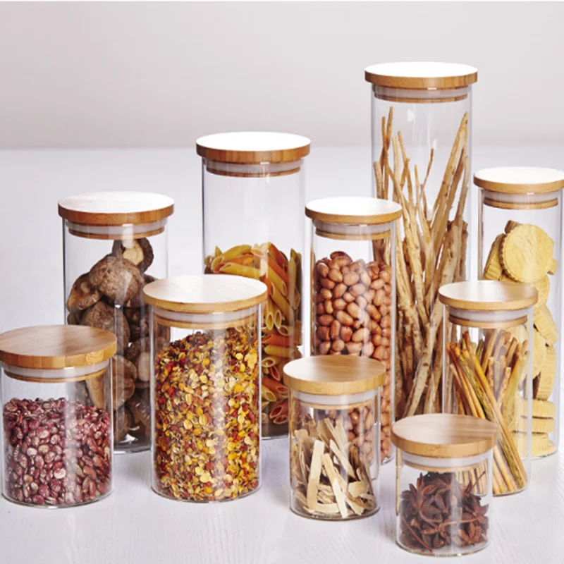Home Goods Sealed Stacking Air Tight Glass Storage Jar With Bamboo Lid
