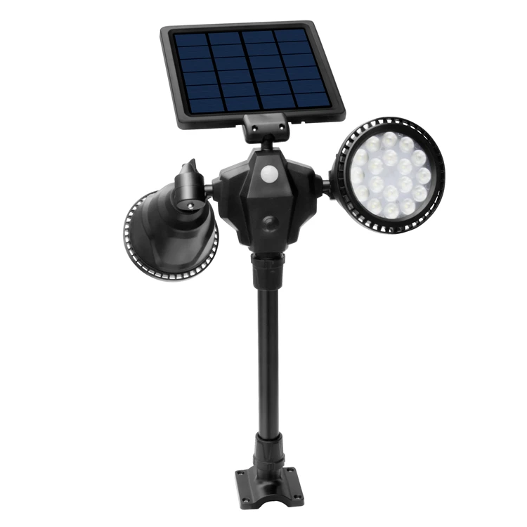 Wide Angle Daylight White Dual-Head Motion Sensor Yard Driveway Solar Light Led Spotlight