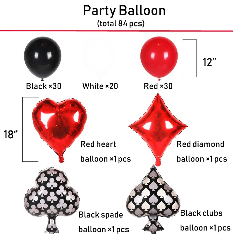 Las Vegas Casino Theme Party Decoration Set Black Red Latex Balloon Casino Night Poker Event Casino Birthday Decoration