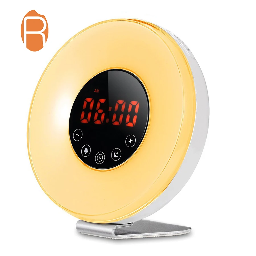 7 nature sound and snooze light led sunlight radio digital sunrise alarm clock with sunset simulation