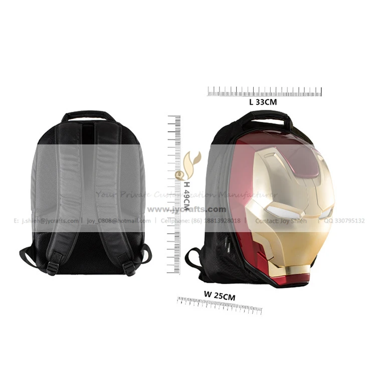 High Quality Cool Marvel Gift 3D Ironman shape fashion backpack with LED light eyes