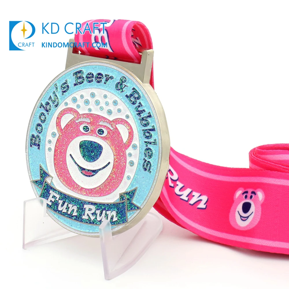 Free sample custom rainbow shaped metal colorful soft enamel glitter Kawaii cute cartoon animal unicorn cat souvenir race medal