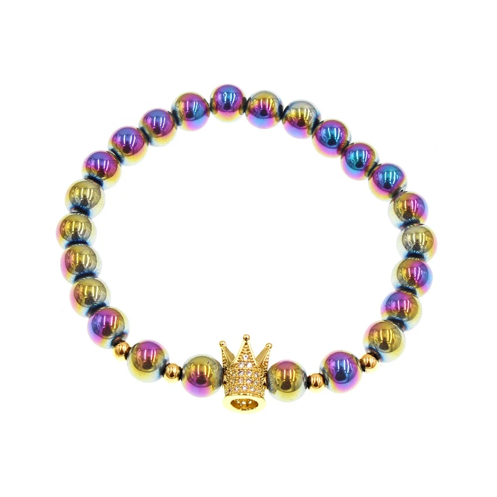 316L Stainless Steel Colorful Mutilcolor Rainbow Color Crown Skull  Cuff Punk Men And Women Bangle Bracelet