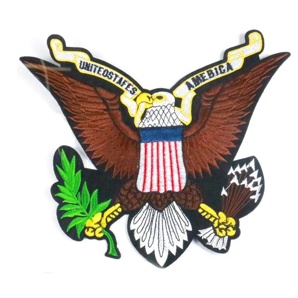 
High quality eagle shaped greenpeace USA stripe embroidery patch for garment 