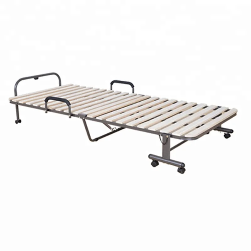 
Solid Wood Slat Metal Folding Bed Single 