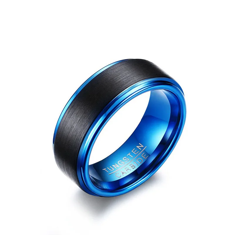 
black mens tungsten ring blue charm engagement ring men 