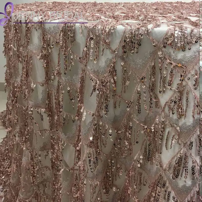 TC247A luxury table cloth table cloth embroidered by hand sequin table cloth rose gold