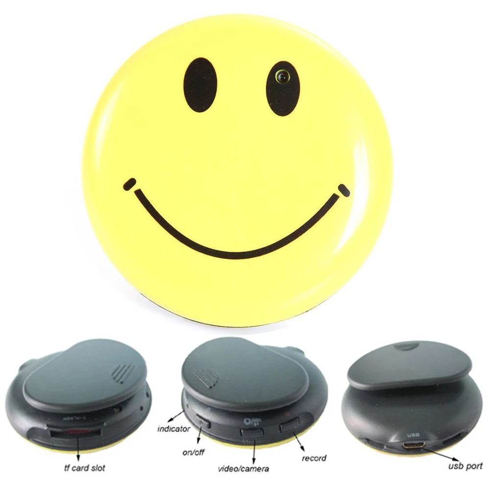 Wearable Mini Camera Video Recorder Super Mni DV Portable Camcorder Smiley Face Badge with Audio Recording Pocket Cam PQ152