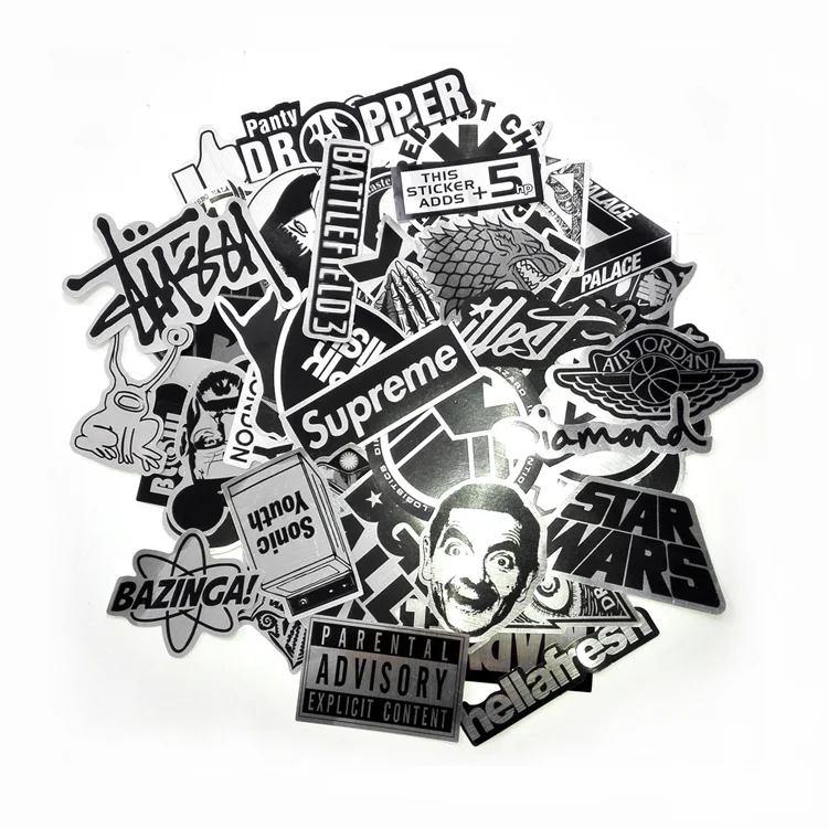 Custom Waterproof Sticker Vinyl Printing Unique Die Cut Skateboard Snowboard Bumper Sticker Packs