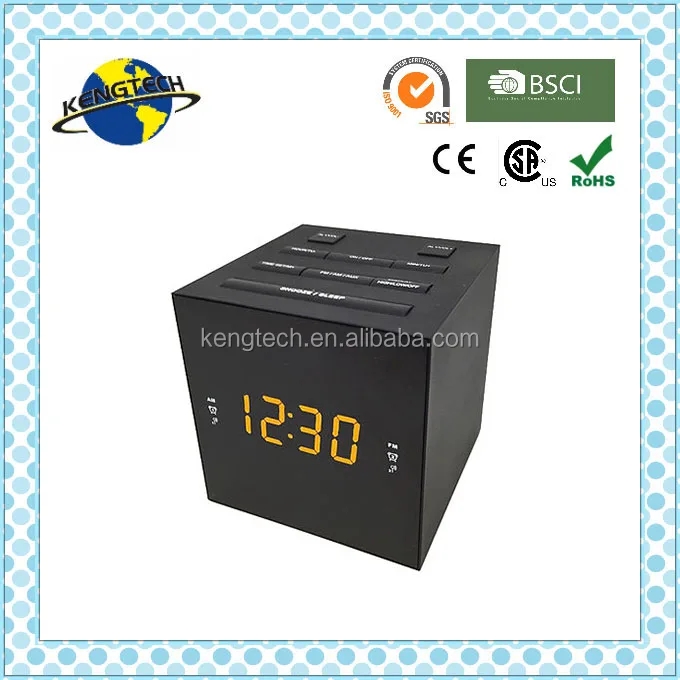 CT-3938U Black Color Cube Shape LED Digital PLL Alarm Clock Radio with USB Charger