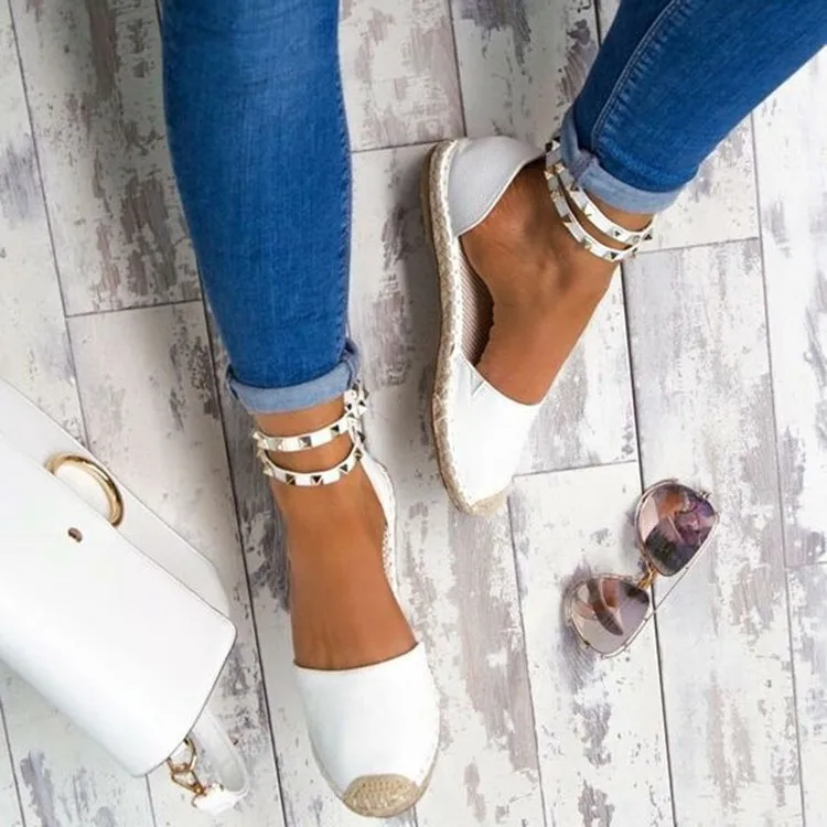 
LFZ-222 2020 New Design Ladies Large Size Hemp Rope Rivet Sandals Women Casual Shoes Single Shoes 