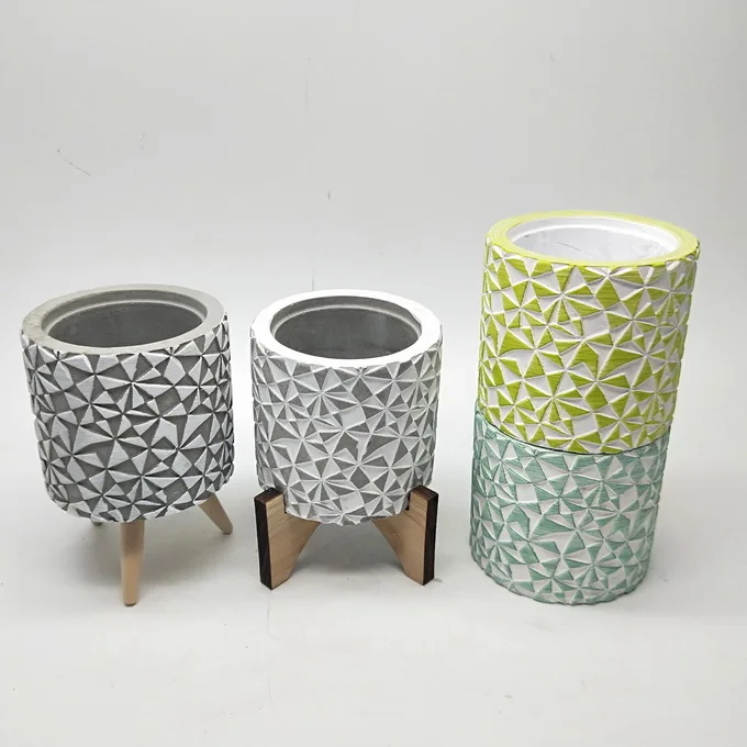 Ручная роспись искусственных суккулентов садовые растения цементные горшки с деревянной подставкой для украшения дома и сада