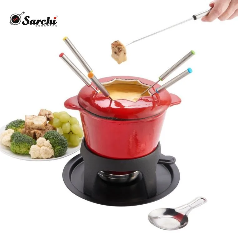 1.6-Quart Enamel Cast Iron Chocolate Fondue Set