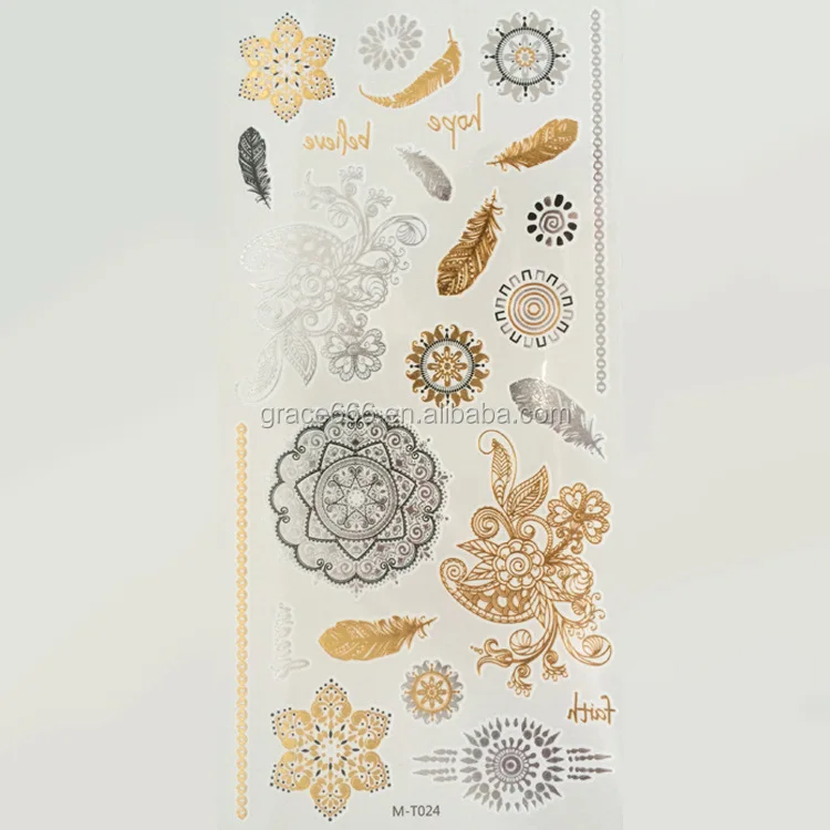 MT 1-36 gold silver colorful temporary body tattoo sticker custom body tattoo waterproof body tat