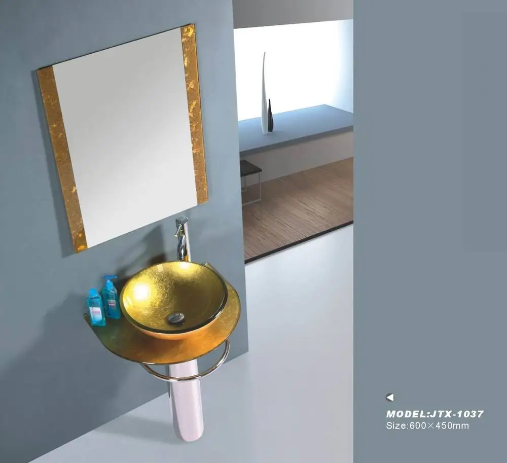 Hot Selling Gold Color With Shelf Wash Hand Basin Set With Mirror