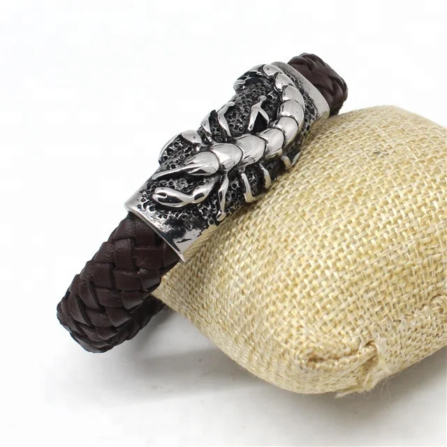 Yudan Jewelry Stainless Steel Scorpion Leather Bracelet
