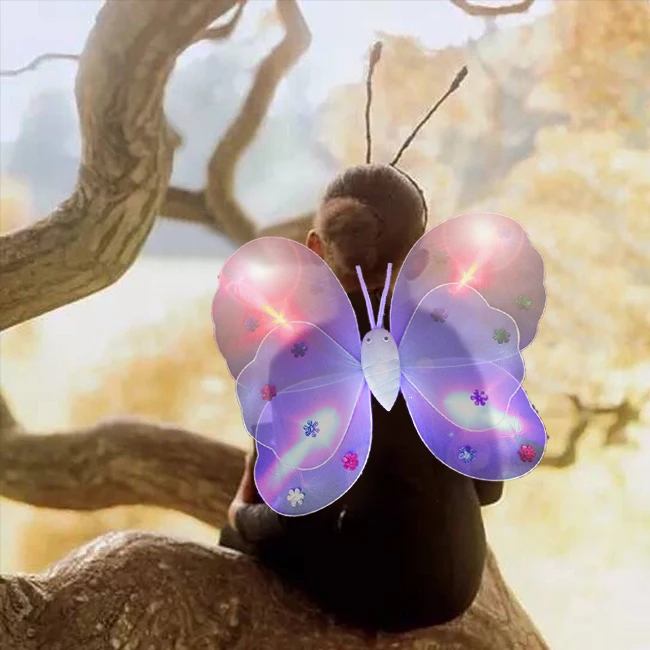 Hot Sale Kids Party Costume Led Fairy Dress With Butterfly Wings