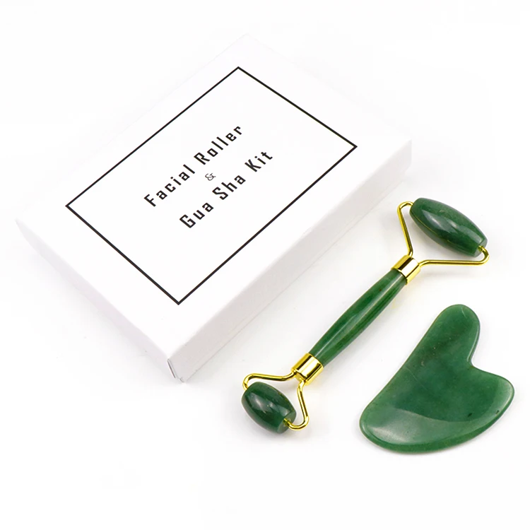 OEM Best Quality Anti Aging Face Massager Natural Jade Roller And guasha Set With box Facial Gemstone Roller