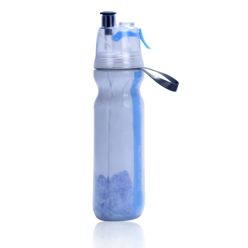 Muti Wall Self Cooling Bpa Free PE Plastic Sports Sip and Mist Spray Water Bottle Wholesale