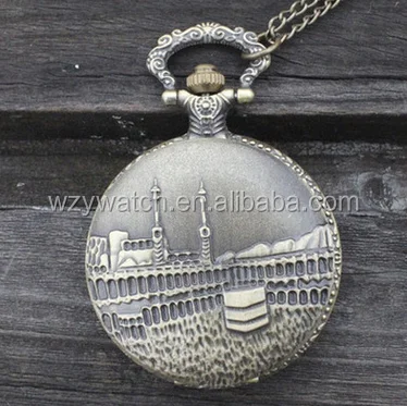 antique brass steampunk watch pendant Mosque Carved pocket watch necklace watch factory Factory direct sale!