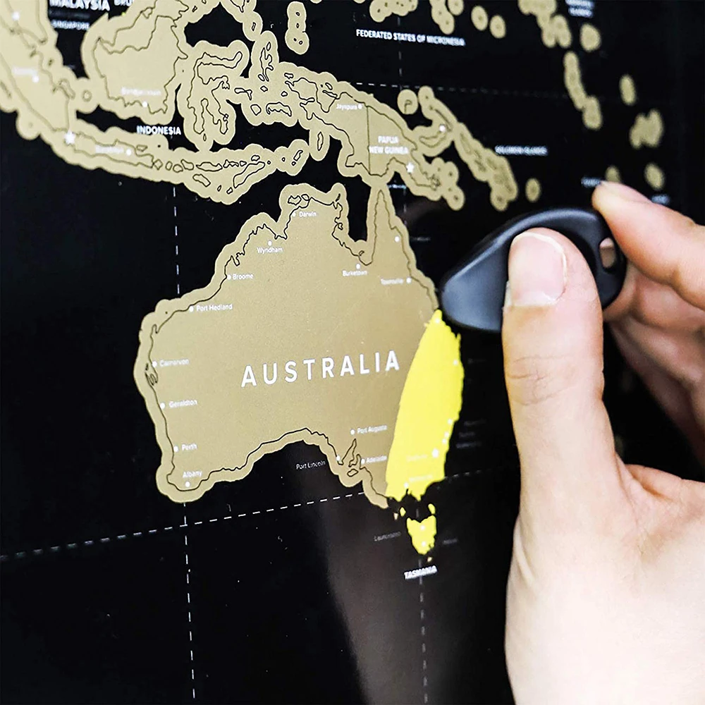 
Large Travel scratch off world map printing with US States and Canada State 