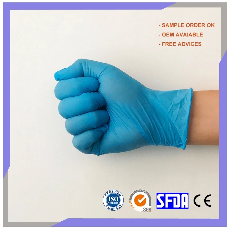 Household Cheap Waterproof Oil Resistant Blue Disposable Pure Nitrile Gloves Powder Free