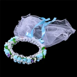 Детский венок с вуалью, детский головной убор, праздничные аксессуары для волос, красная, розовая, синяя детская Цветочная вуаль, новинка 2019