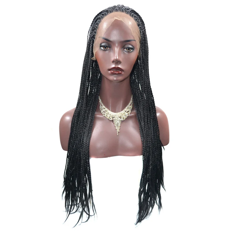 
Natural Black Braid Wigs Wholesale Heat Resistant Fiber Lace Front Wigs High Quality Synthetic Lace Front Braided Wig 