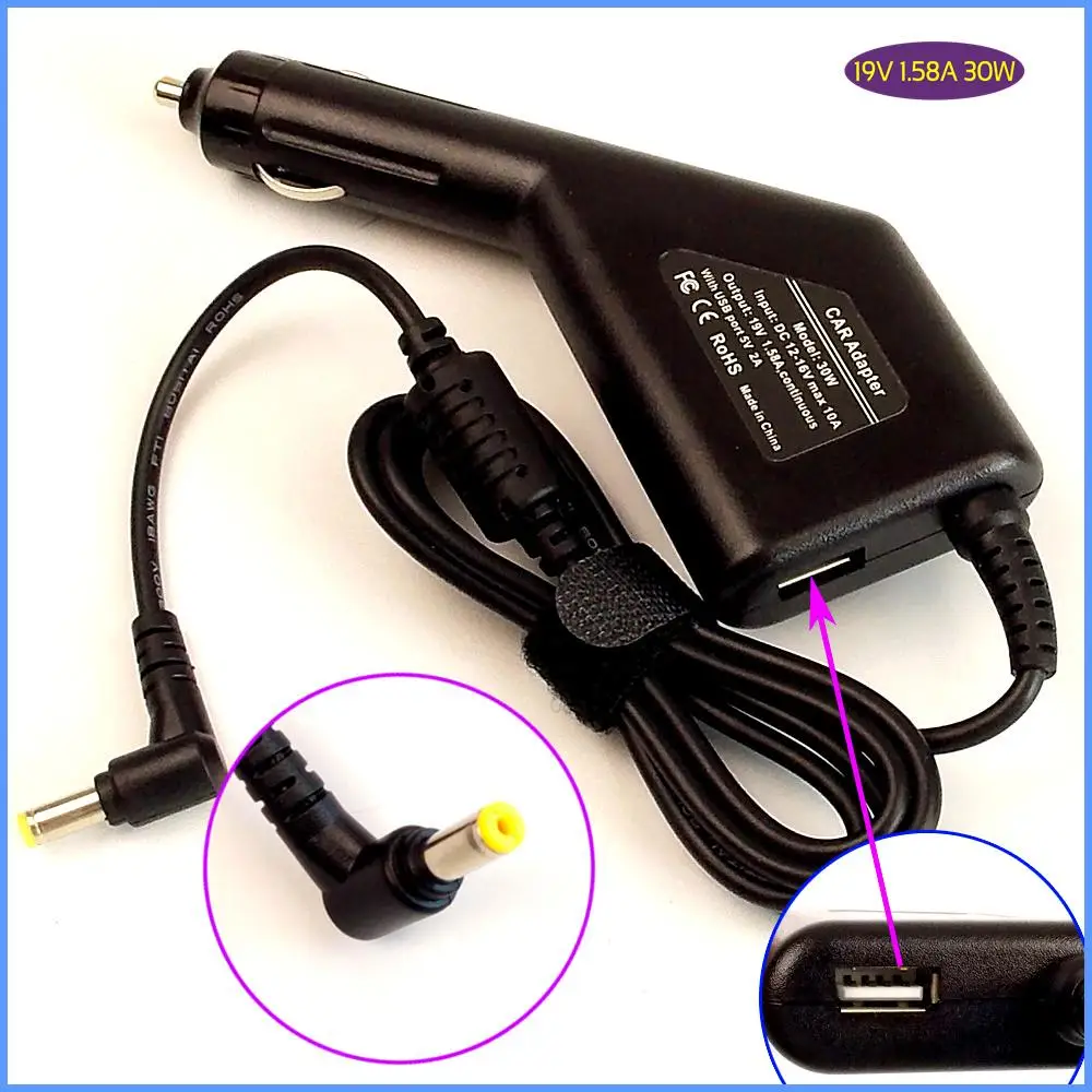 19V 1.58A Laptop Car DC Power Adapter Charger + USB for