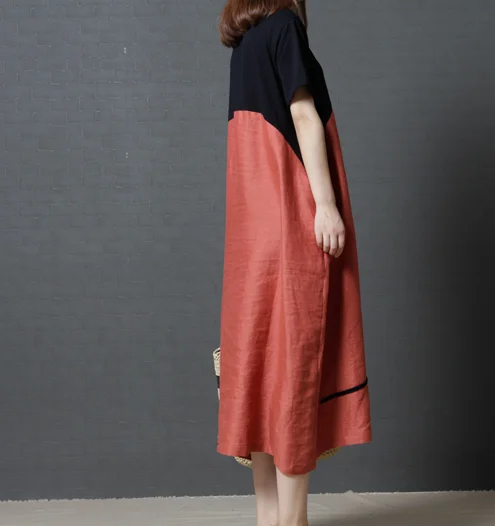 Latest western short sleeve loose long dresses summer woman fashion linen dress