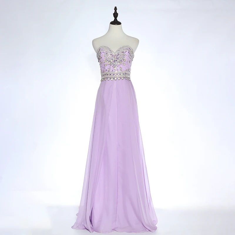 Luxury crystal beaded formal banquet wear A-line purple evening dresses