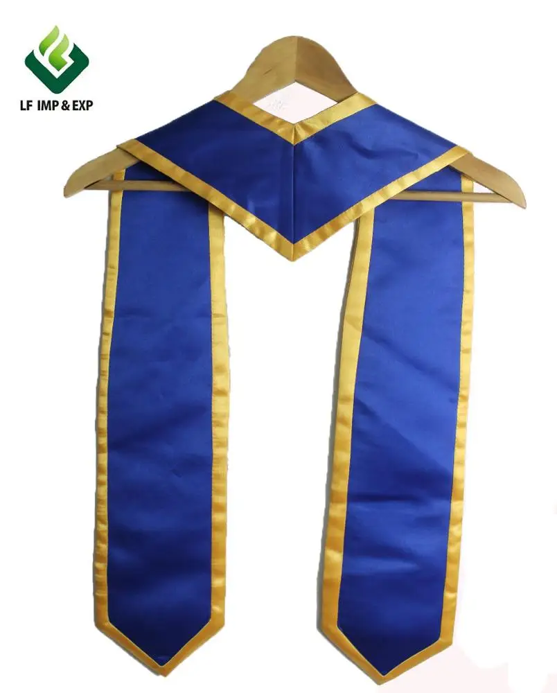 Wholesale Adult Unisex Embroidered Stole Graduation Stole /Sash With Gold Trim Royal Blue